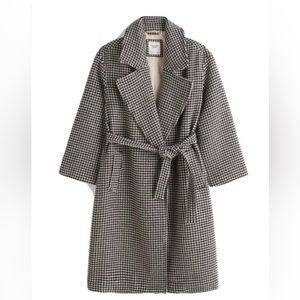 Abercrombie & Fitch WHITE HOUNDSTOOTH Wool Blend Coat